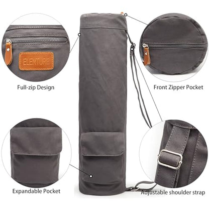 Yoga Mat Bag for Women & Men, Full-Zip Canvas Pilates Bag with Pockets | Lightweight Yoga Mat Carrier with Adjustable Shoulder Strap, Fits 1/4 & 1/3 Inch Thick Mats, for Studio Gym Travel Workout - color: Grey-1