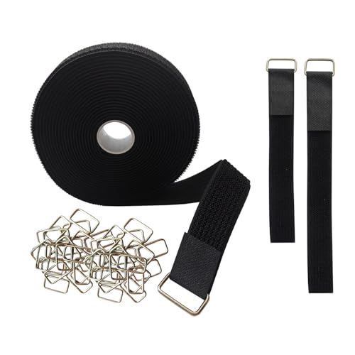 1" x16ft Hook and Loop Straps with 25 Metal Buckles, Reusable Cinch Straps,Adjustable Multi-Purpose Cable Straps 1 inch Wide, Reusable Nylon Securing Cord Ties for Organizer or Storage (Black) - size: 1in x 16ft