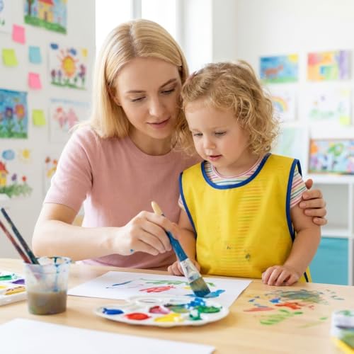 Kids Art Smock Sleeveless Waterproof Painting Apron Children Artist Smock 3 Pockets for Kids Age 2-8 Painting Crafts - color: Yellow, Rose Red, Red, Dark Blue, size: 4 Pcs