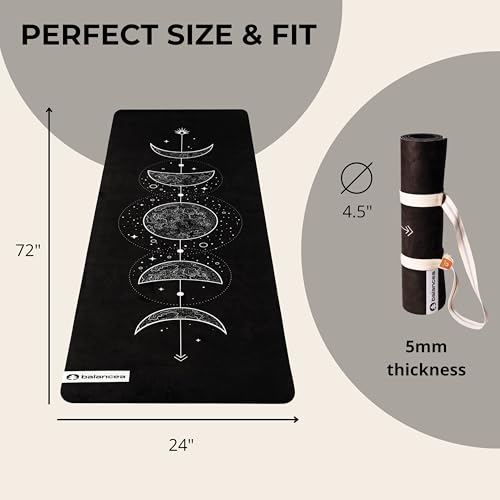 Yoga Mat With Strap 5mm Non Slip Suede & TPE - Eco-Friendly Fitness & Exercise Mat for Home Gym, Pilates, Hot Yoga, and Meditation - Lightweight Durable 72 x 24 inch Workout Mat for Women, Men - color: Black