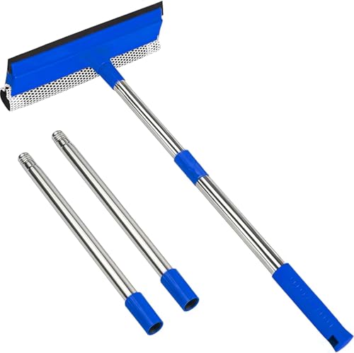 2 in 1 Window Squeegee,Car Window Cleaner Tool with 55" Long Stainless Steel Handle,Sponge Car Squeegee for Home,Gas Station,Glass,Shower,Outdoor High Window Cleaning
