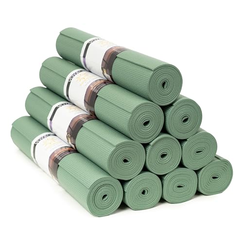 Voyage 5mm Studio Yoga Mats, 10 Pack, 72x24in | Extra Long, Anti-Tear Exercise Mats for Workout, Stretching, Fitness - Non Slip Gym Mats for Home, Schools and Studios - color: Sage