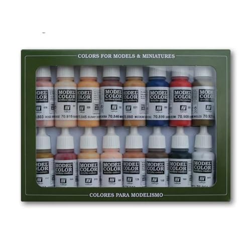 Vallejo - Face & Skin Tones Acrylic Paint Set | Model Color | Figure Color Series Historical Miniature Kit to Achieve Historical Accuracy with Artist-Grade Pigments | 16 Bottles x 18 ml (0.60 fl.oz.)