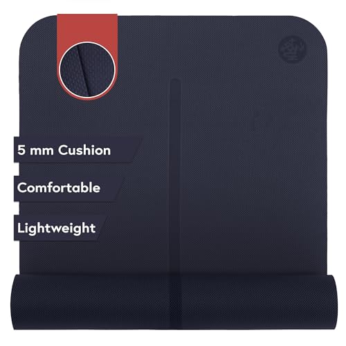 Manduka Begin Yoga Mat 68" - 5mm Cushioning | Comfortable, Lightweight & Reversible with Alignment Stripe | Budget-Friendly | 68 x 24 inches - style: Midnight