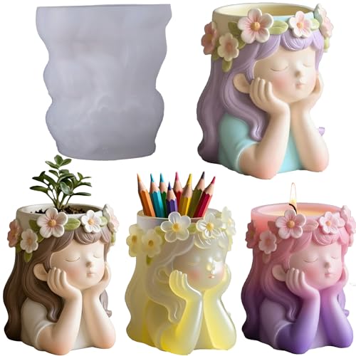 Girl Epoxy Resin Molds, 3D Head Candle Silicone Molds for Casting | Cute Girl Head Resin Silicone Molds for Plaster Casting, Succulents, Planter, Pen Holder, Candle Making, Concrete, Home Decor - color: Girl Resin Mold