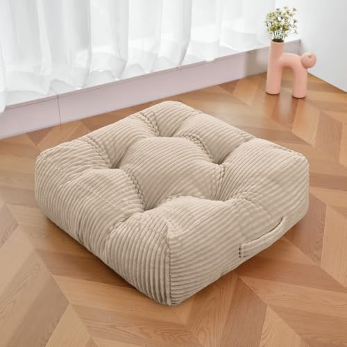 Square Floor Pillow, 6-Inch Thick Floor Cushion with PP Cotton Filling, Soft Corduroy Supportive Floor Seating for Living Room, Office, 22 x 22 Inches (Beige, 2 Pack) - color: Beige, size: 2 Pack