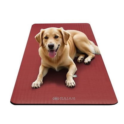 Gaiam Thick Yoga Mat, Exercise & Fitness Mat with Easy-Cinch Carrying Strap - color: Red, size: 2/5" (10MM)