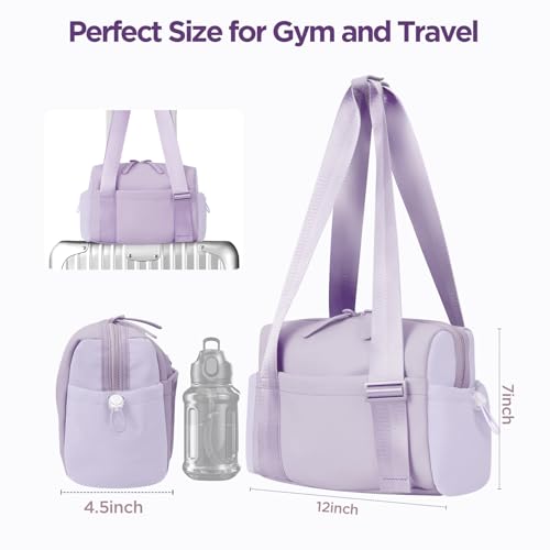 Mini Gym Bag for Women Girls Small Gym Tote Bag with Wet Compartment Waterproof Travel Duffle Bag Cute Workout Sport Bag - color: Purple-12in