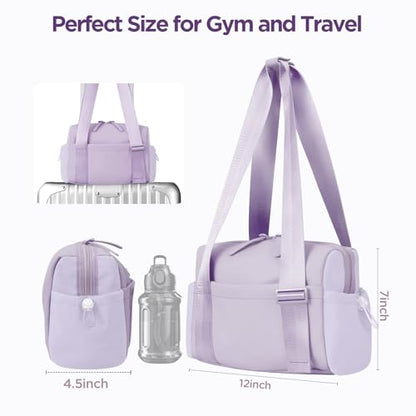 Mini Gym Bag for Women Girls Small Gym Tote Bag with Wet Compartment Waterproof Travel Duffle Bag Cute Workout Sport Bag - color: Purple-12in