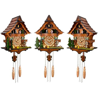 Cuckoo Clock with Rotating Dancers, Black Forest Chalet, Quartz