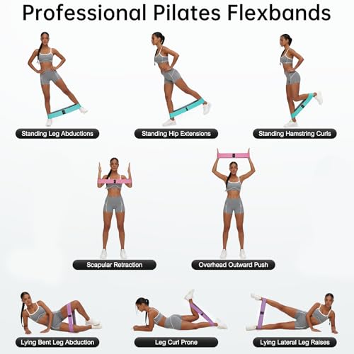 Renoj Resistance Bands for Working Out: 3-Set Professional Exercise Bands for Pilates, Yoga, Home Gym, Booty, Leg Training | Heavy/Medium/Light Fabric Loops for Women Men - color: Pink