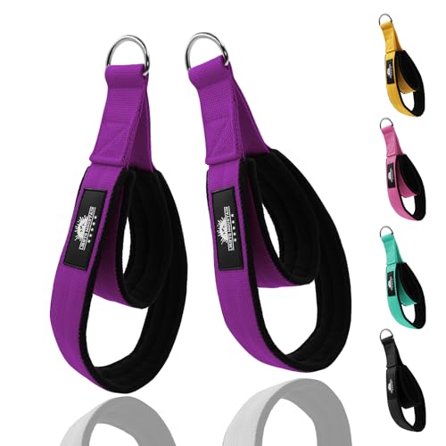 Durable Pilates Double Loop D-Ring Straps - Padded Handles for Reformer, Yoga & Home Gym Workouts - color: purple, size: M