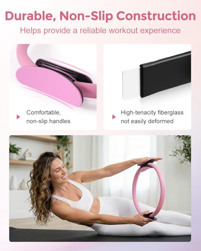 Home Pilates Essentials Kit for Women, Magic Circle Pilates Equipment Ring and Ball Set, Resistance Bands Workout Guide Video for 28 Day Pilates Challenge Starter Kit for Beginners - color: 12'' Ring – Pink