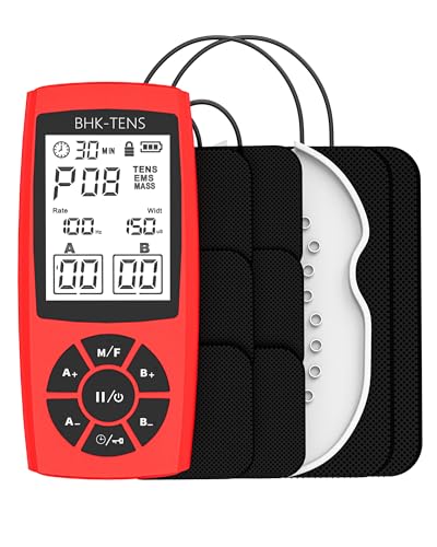 Rechargeable TENS Unit Machine for Pain Relief Therapy, Electronic EMS Muscle Stimulator for Shoulder Pain Relief, TENS&EMS Stimulator for Back Pain, Shoulder Neck Pain Relief, Sciatica Pain, red - color: 1080red