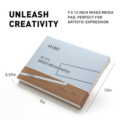HIMI Mix Media Paper Pad 9X12''(180g/m²) 90 Sheets Mix Paper Pad, Side Wire Bound, Fine Texture, in Gouache Acrylic Art Pad for Sketching, Ink Sketch Book, Art Supplies Drawing Pad Gift (Blue) - color: Blue