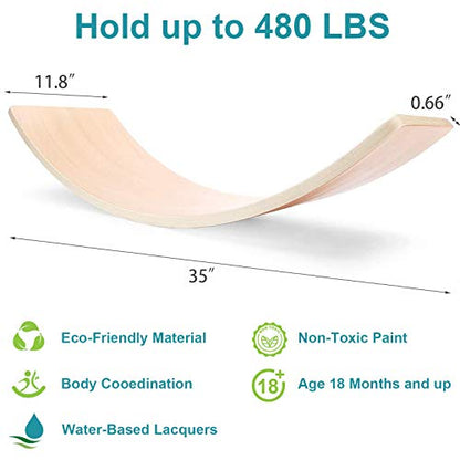 Gentle Monster Wobble Balance Board, Wooden Montessori Toy Rocker Board Natural Wood Kids Toddler Open Ended Learning Toy Yoga Curvy Board for Adult Office Classroom Christmas Gifts - color: Natural