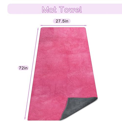 Yoga Mat Towel, Extra Thick (600GSM) Soft Hot Yoga Towel, Non-Slip and Sweat Absorbent for Hot Yoga, Bikram, Pilates, and Fitness, 72" x 27.5", Dual-Color, Grey/Pink - color: Dark Pink