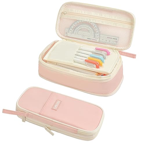 YOKUMA Cute Pencil Case for Girls Big Capacity Pencil Pouch Bag Box,Pink | Expandable,Cute,Durable Zipper,Lightweight,Aesthetic,Back to School Supplies Gift for Kids Students College Adults Preppy - color: Pink