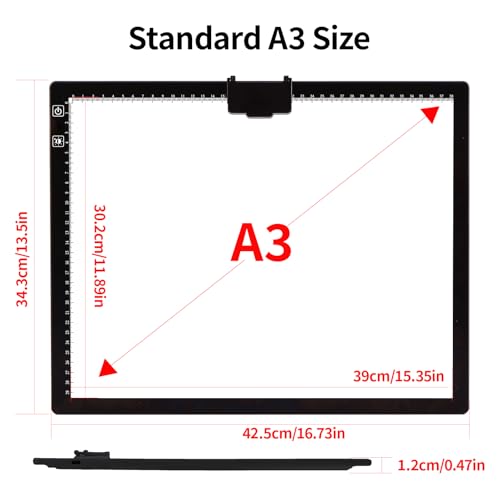 HIUKCOLED Rechargeable A3 Light Pad, Battery Powered Light Board with Foldable Stand, top Clip, 3 Colors/Stepless/6-level Brightness, Wireless LED Tracing Box for Diamond Painting,Drawing,Sketching - style: A3 Stand