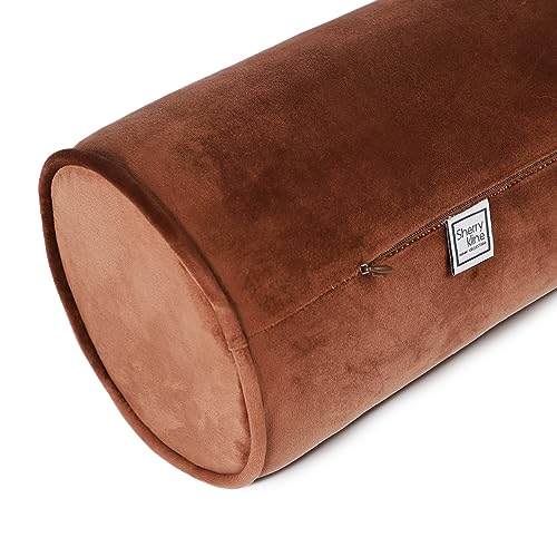 Sherry Kline Velvet Neck Bolster Pillows Set of 2, Plush Velvet Decorative Cylinder Throw Pillows for Couch, Sofa & Bed, Round Accent Pillow, Back & Neck Support, Brown, 18" x 6" - color: Brown