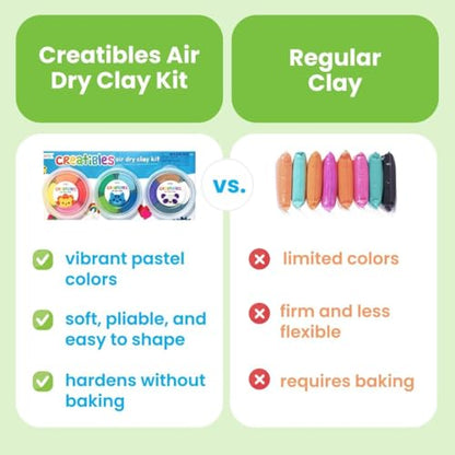 Ooly Creatibles Air Dry Clay for Kids, Includes 3 Reusable Cases, 12 Colors | Ages 6+, Includes 3 Shaping Tools, Modeling Clay, Fun Play Dough Craft Kit, Sculpt Fun Lion, Cat, Bear, Gift for Kids - style: 12 Colors Complete Set