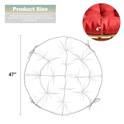 47" Round Tufted Floor Cushion, Thick Meditation Papasan with Ties - color: Blue Flower