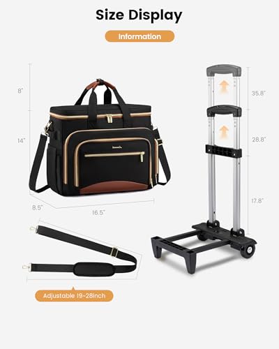 LOVEVOOK Rolling Teacher Bag, Laptop Tote with Detachable Dolly | Fits 17.3 Inch Laptop, Detachable Dolly, Large Rolling Tote Bag for Teacher Office Work Nurse, Adjustable Handle - color: Quilted-black