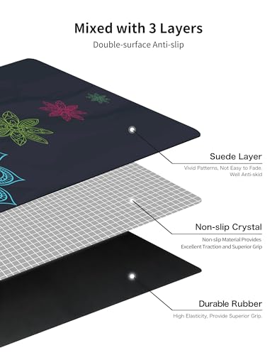 nuveti Printed Travel Yoga Mat 1/16 Inch Thick Non Slip Fitness Workout Mat | with Carrying Bag, Foldable Lightweight Suede & Natural Rubber Yoga Mat for Yoga Pilates and Fitness 72" L x 24" W x 1.5mm - color: Lotus