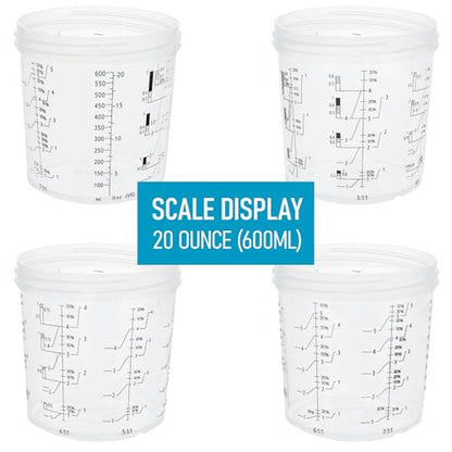 Disposable Paint Sprayer Mixing Cup for Automotive Paint Gun,Compatible with Original 1.0 System(not 2.0)-50pcs 20 Ounce Kit-50 Cup Liners,50 Lids with Strainer,1 Hard Cup with Retainer Ring,20 Plugs - size: 50pcs