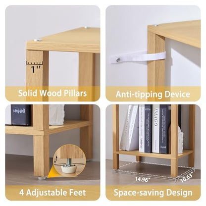 YUFAM 5 Tier Tall Narrow Bookshelf, Skinny Bookcase, Wooden Shelf, Natural - color: Natural, size: 5-Tier