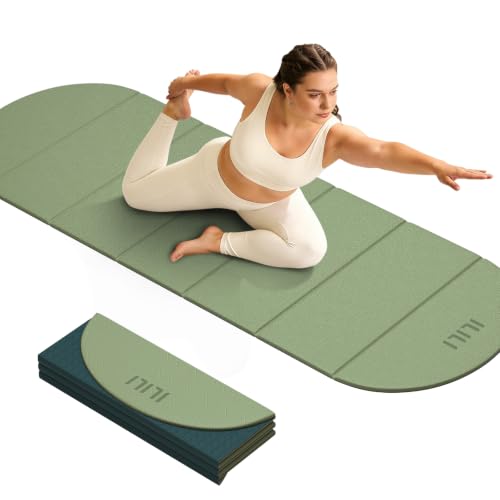 ILILI Foldable Yoga Mat-Semicircular, 10mm Thick, TPE Material, Extra Long 75"L x 26"W, Soft and Comfortable Folding Oval Mat 0.4 Inches, Easy to Carry and Store, 190*66cm Portable Multi-Functional Use for Yoga, Home Exercise & Outdoor - color: Grass Gree