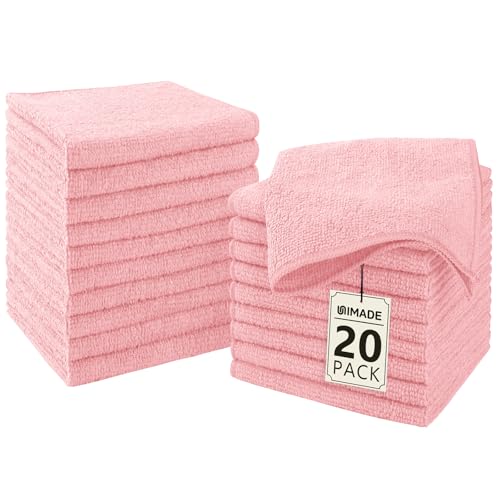 UNIMADE Washcloths 20 Pack Face Towels (12" x 12"), Highly Soft Wash Cloths | Hand Towels, Fast Drying Multi-Purpose Microfiber Cleansing Cloths for Bathroom, Hotel, Spa, and Salon Pink - color: Pink, size: 20Pack