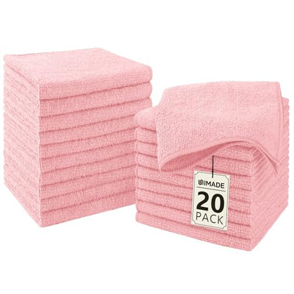 UNIMADE Washcloths 20 Pack Face Towels (12" x 12"), Highly Soft Wash Cloths | Hand Towels, Fast Drying Multi-Purpose Microfiber Cleansing Cloths for Bathroom, Hotel, Spa, and Salon Pink - color: Pink, size: 20Pack