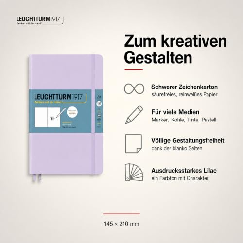 Leuchtturm1917 - Medium A5 Hardcover Sketchbook (Lilac) - 112 Pages of 150g/m² Paper - color: Lilac, size: Medium (A5)