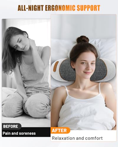 3-in-1 Massager Pillow with Heat, Vibration & Airbag Cervical Traction, Shoulder Relaxer, Ergonomic Memory Foam Support for Neck Hump, Home Office, Gray