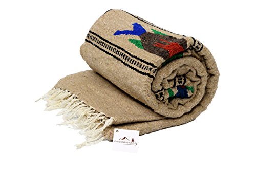 Open Road Goods Thick Mexican Yoga Blanket - Serape Fish Design - Handmade (Khaki) - color: Khaki