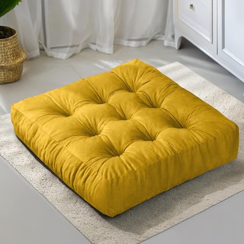 NEST & LOOM Floor Cushions - Floor Chair Pillow, Meditation Cushion, Square Large Floor Pillow, Solid Thick Tufted Floor Pillow - Yellow - 21.65" x 21.65" - color: Yellow