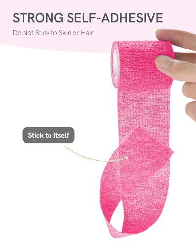 FriCARE Self Adhesive Bandage Wrap, Medical Tape in First Aid Kit, Pink | Elastic Cohesive Bandages for Sports/Vet/Wrist Ankle Wounds, 2 Inches X 5 Yards, Latex-free 6 Rolls - color: Pink