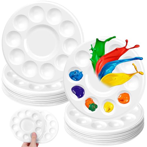 100 Pcs White Round Paint Tray Palettes 5.5 inch Disposable Round Plastic Paint Palette Bulk Watercolor Craft Supplies for Art Class, DIY Craft, Painting Party, Birthday Party - style: Round