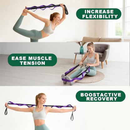 Acozycoo Stretching Strap with Loops for Leg Calf Back Physical Therapy | Non-Elastic Yoga Strap for Stretching,Stretch Band,Leg Lifter,Rehab,Knee,Hip,Pilates,Flexibility Training,Hamstring,Fascia - color: Purple