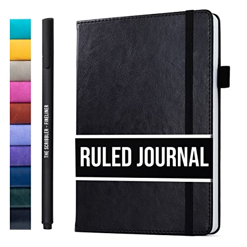 Lined Journal Notebook for writing | Ruled 200 pages, 120gsm Thick Paper with Sticky Notes,pen loop, elastic band, leather hard cover | Scribbles That Matter A5 journals for writing, 5.75x8.2 inches - color: Black
