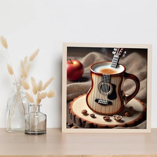 Shouruihua Coffee Diamond Painting Kits for Adults, Guitar Diamond Art Kit | Music, Gem Art, Diamond Dotz Kits, Diamond Dots, Full Round Drill Diamond Painting Kits Beginner, 11.8x11.8 in - color: Coffee