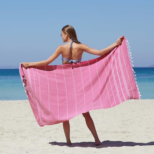WETCAT Turkish Beach Towel Oversized (38"x71") 100% Turkish Cotton, Made in Turkey - Sand Free, Extra Large, Ultra Soft, Quick Drying, Compact & Lightweight for Travel - Fuchsia - color: Fuchsia, size: Beach Towel (38" x 71")