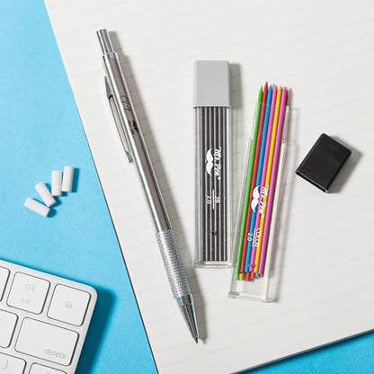 Mr. Pen- Metal Mechanical Pencil Set with Lead Refills & Erasers, 2mm | HB & Colored Lead Refills, 4x Eraser Refills for School Supplies, Note Taking, Drawing, Sketching, Office - style: 2.0mm