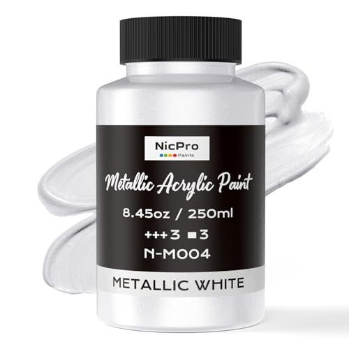 Nicpro Metallic Pearl White Acrylic Paint, 8.45oz/250ml White Craft Paint | Large Pearlescent Non Toxic, Non Fading Paints for Metal, Wood, Clay, Canvas, Ceramic, Furniture, Handcrafts, Art Supplies - color: Pearl White, size: 8.45 Fl Oz (Pack of 1)