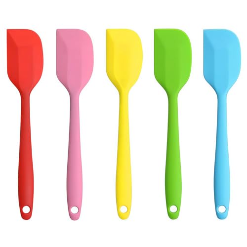 Silicone Spatula, 8.5 inch Rubber Spatula Heat Resistant One Piece Design Non-Stick Flexible Kitchen Scrapers with Stainless Steel Core for Baking, Mixing, Cooking (5-piece)