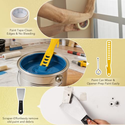 SOUTHGATE 33PCS Paint Roller Kit with Extension Pole for Walls & Ceilings | 9‘’ and 4‘’ rollers,1-5ft adustable pole, paint tray, drop cloth, brushes, for drywall, baseboards, apartments