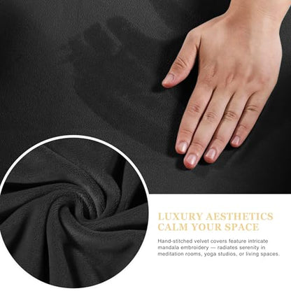 Meditation Zafu Cushion Set,Removable Machine-Washable Luxury Velvet Cover (Black（Only Cover）) - color: Black（only Cover）