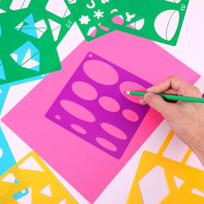 20 Pcs Geometric Stencils, Plastic Shape Drawing Templates Set Simple Tracing Stencil Colorful Reusable Art Craft Stencils for Classroom Drawing DIY Craft DIY Painting