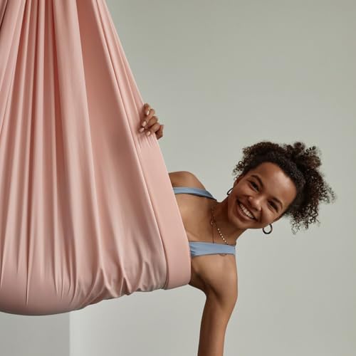 Durable Aerial Silks Starter Kit with 11-Yard Yoga Hammock & Hardware - color: Skin-colored